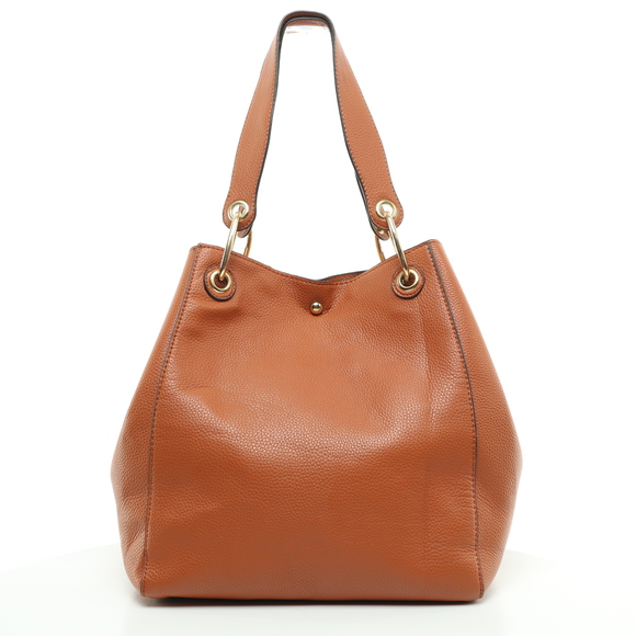 Faux Leather Shoulder Tote Bucket Work Bag Satchel 12x12x9 Brown/Gold - Picture 3 of 15